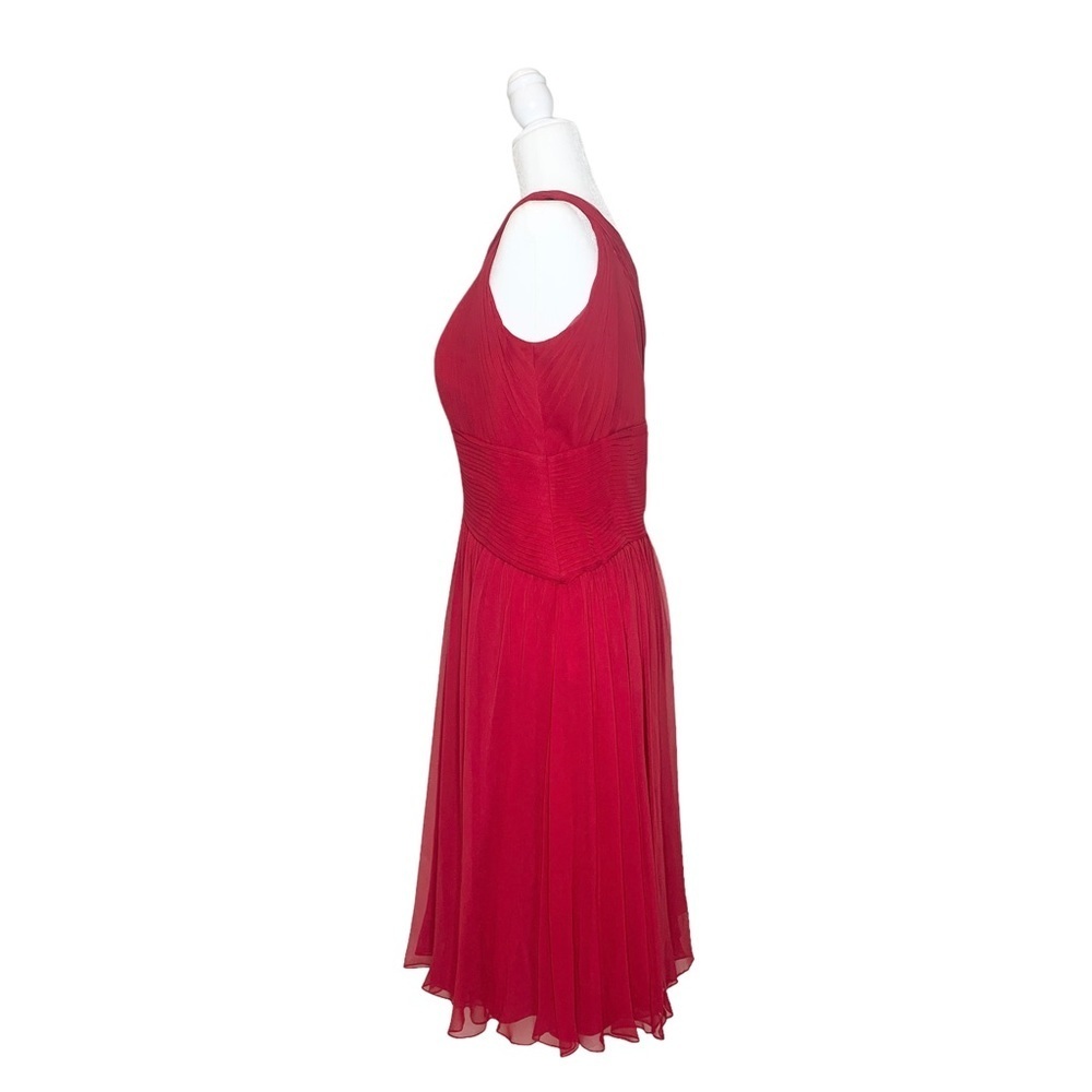 Pamella Roland Red 100% Silk One Shoulder Pleated Cocktail Dress Size 10 USA - Picture 2 of 6